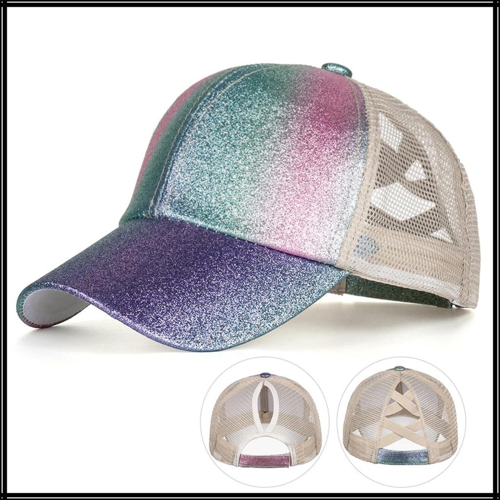 Glitter Mesh Cap Double CZ978 [White Fang] Hat, Sparkly, Stylish, Cross, Women's, (Single Back)