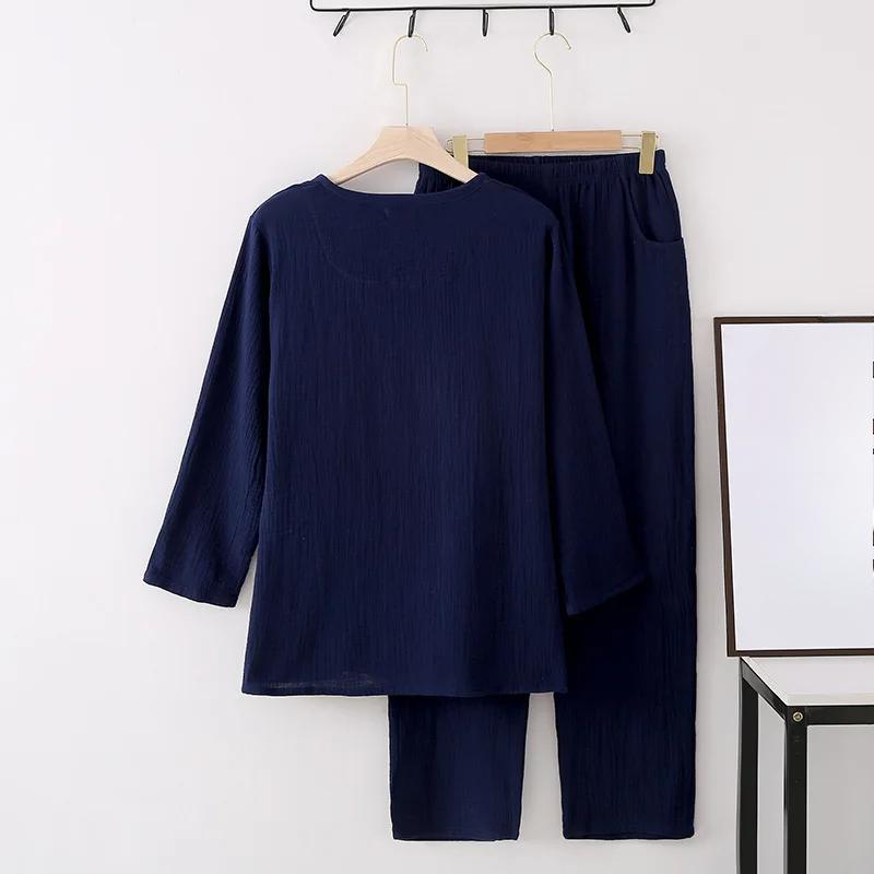 

Мужской пуловер с двумя пуговицами и круглым вырезом, с карманом и длинными брюками, повседневная домашняя ночная одежда, мужской комплект одежды для сна на все времена года 3XL