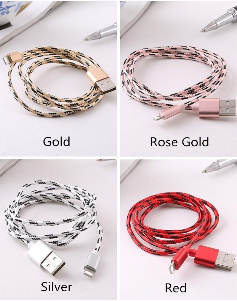 Date Braided Nylon Line To Usb Cable Fast Charger For Iphone X 8 7 Plus 6s 1m,Gold