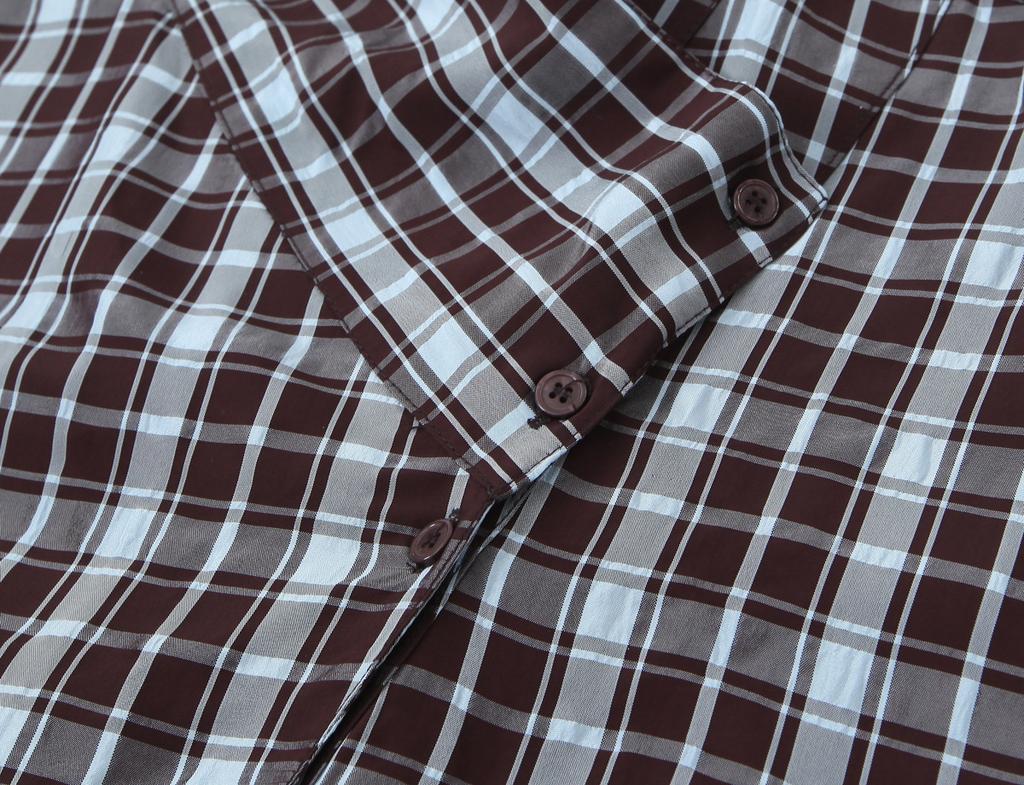1116 Printemps et Automne Chemise à Carreaux Plaquette Oblique Irrégulière Haut Rétro à Col Haut Design de Mode Chemise de Niche Vente en Gros