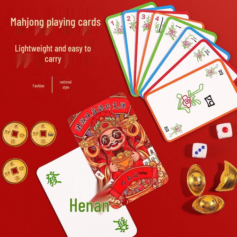 Portable 144-Piece Paper Mahjong Poker Cards In Iron Box - Non-Plastic