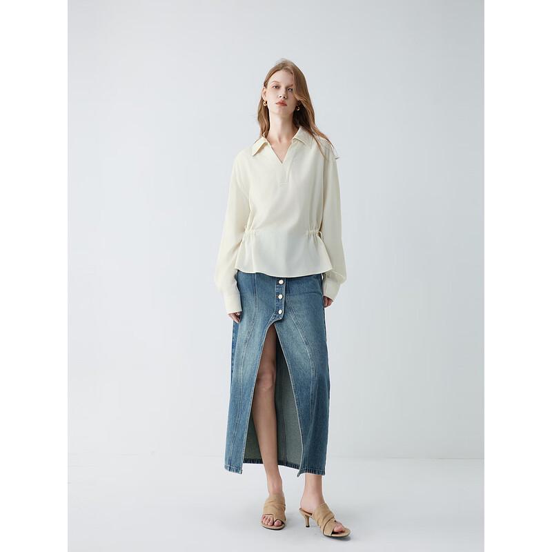 ELLE Women s French Slit Denim Straight Skirt S