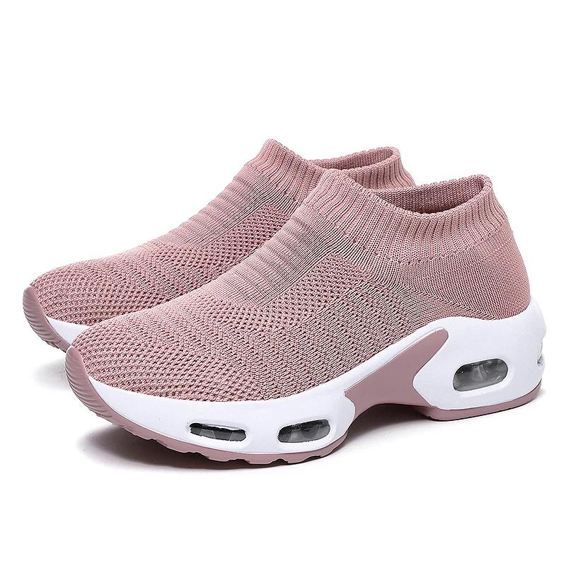 Fashion Women Sneakers 2025 Spring Flat Shoes Slip on Platform Sneakers for Women Black Breathable Mesh Sock Sneakers Shoes