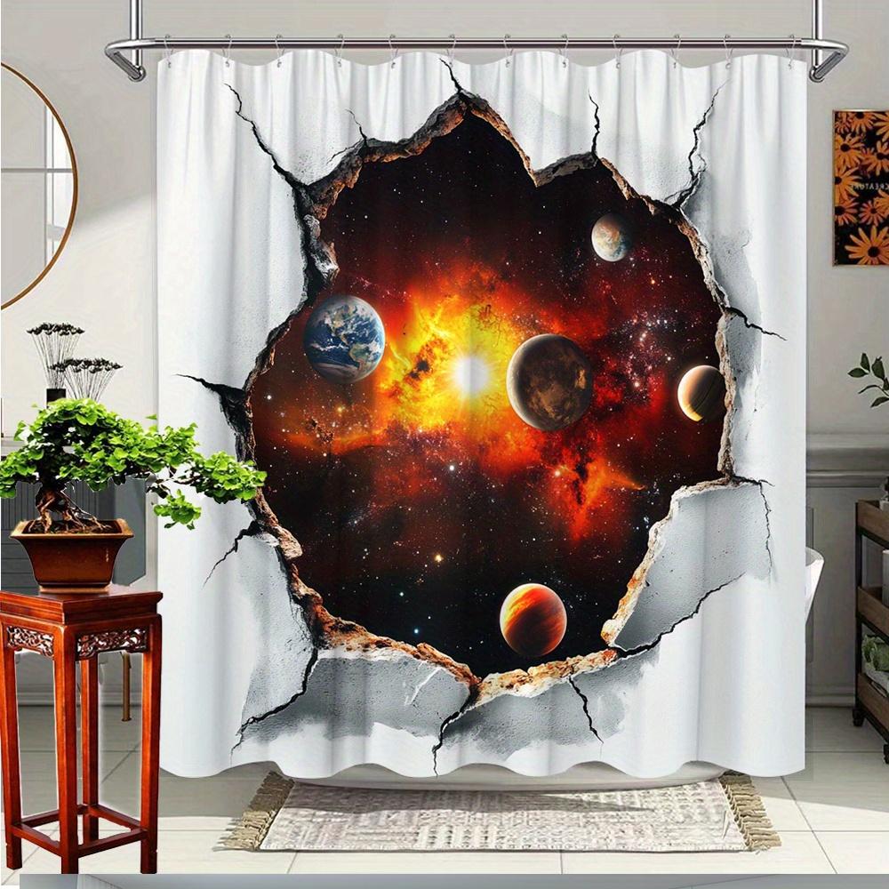 

1Pc Galaxy Shower Curtain - Solar System Bathroom Decor With Planet Tear-Away Effect, Extra Long 70X70 Inches, High Quality 90x180cm