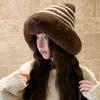 Korean Style Striped Plus Velvet Thickened Knitted Hat for Women Winter Warm Ear Protection Plush Hat New Braided Lei Feng Hat Trendy
