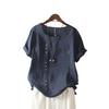Summer New Retro Casual Loose Cotton and Linen Short-sleeved Pullover T-shirt Versatile Women's Clothing