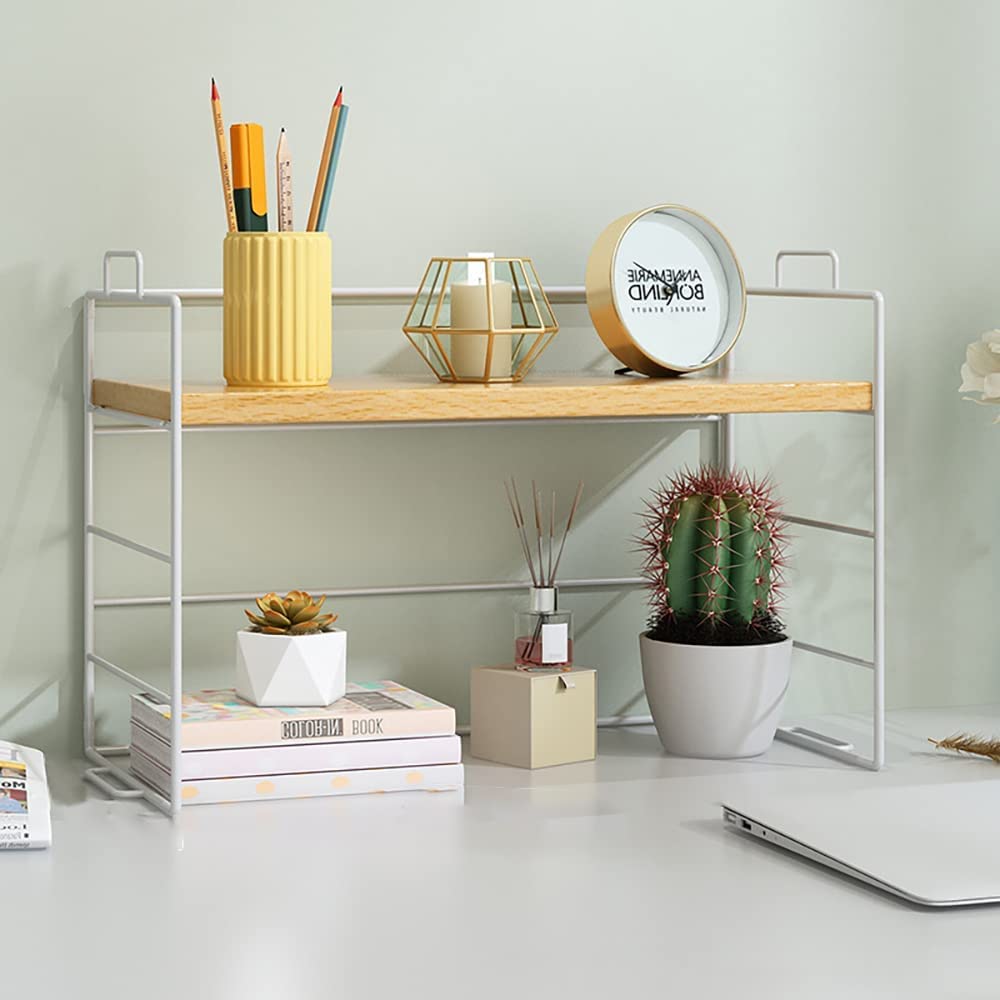 Usumairu Desk Storage Rack, Mini Rack, Stylish Desk Rack, 1-Tier, 2-Tier, 37cm Wide, Scandinavian Open Rack, Iron, Desk Shelf, Natural, Vintage Design
