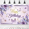 Butterfly Birthday Party Background Girls Fairy Princess Purple Pink Floral Gold Kids Table Banner Decor Photography Background