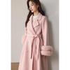 VICTORIA&VERA Women's Fox Fur Sleeve Wool Blend Long Coat with Belt