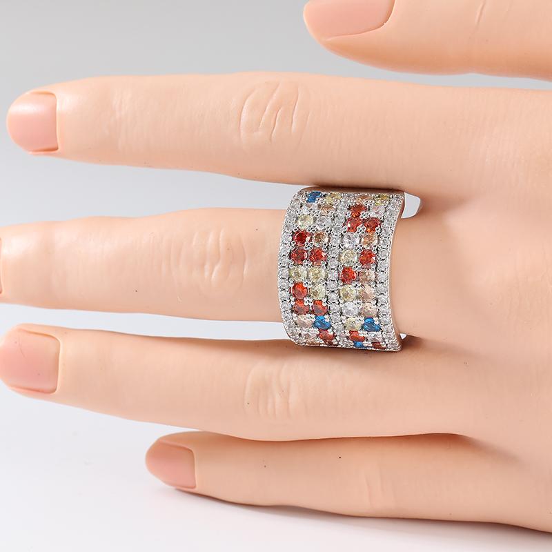 Luxury Inlaid Multicolored CZ Women's Ring Sparkling CopperColor Geometry Daily Wear Party Jewelry Anniversary Gift