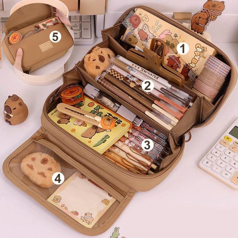 Capybara Stationery Set Cute Pencil Case With Stickers,Clips,Note pad,Plush Brooch, Highlighter Pencil,Storage Bag For Students