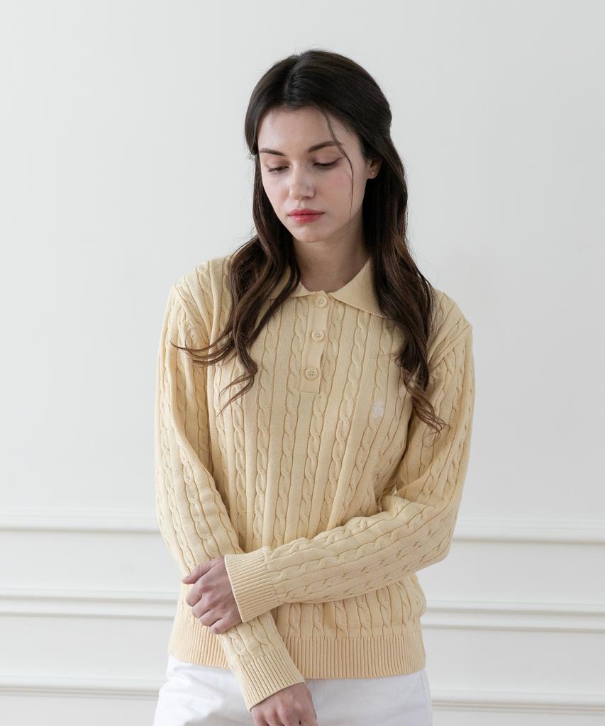 SELITIO Women'S Color Point Cable Collar Knit Lemon