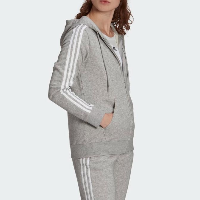Adidas Casual Hooded Sports Zip Jacket Women Jackets Medium-Heather-Gray White GL0802