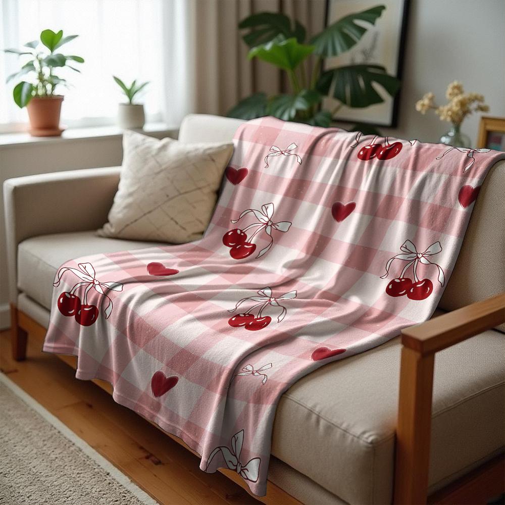 Pink Gingham Candy Cane Soft Flannel Blanket Breathable Warm Throw for Office Car Sofa Kids Room Birthday Xmas Gift