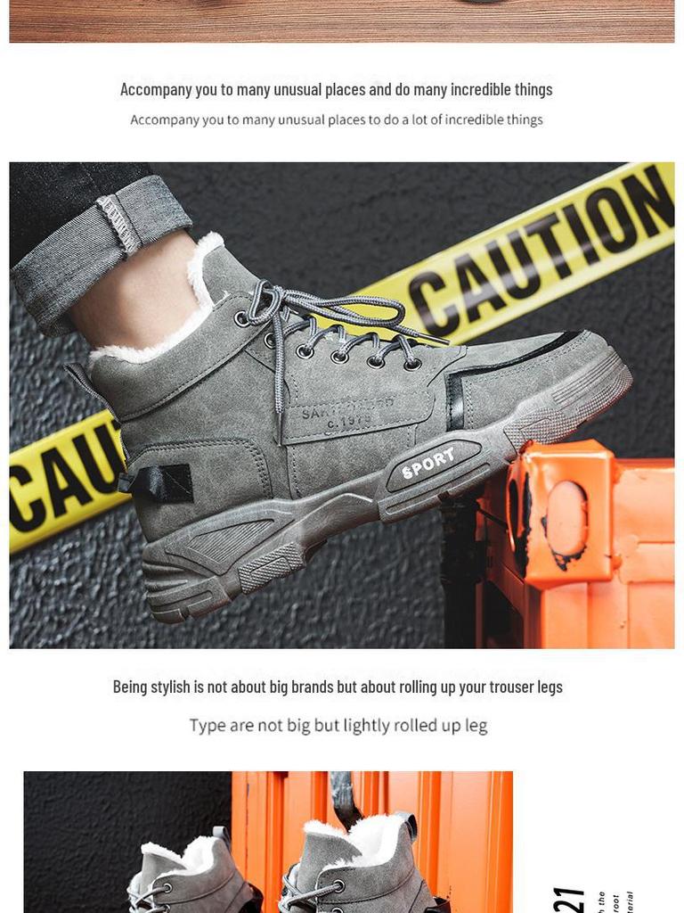 Men's High-Top Cotton Martin Boots: New Korean Style, Plus Velvet, Warm, Non-Slip, Wear-Resistant Snow Boots for Autumn and Winter.