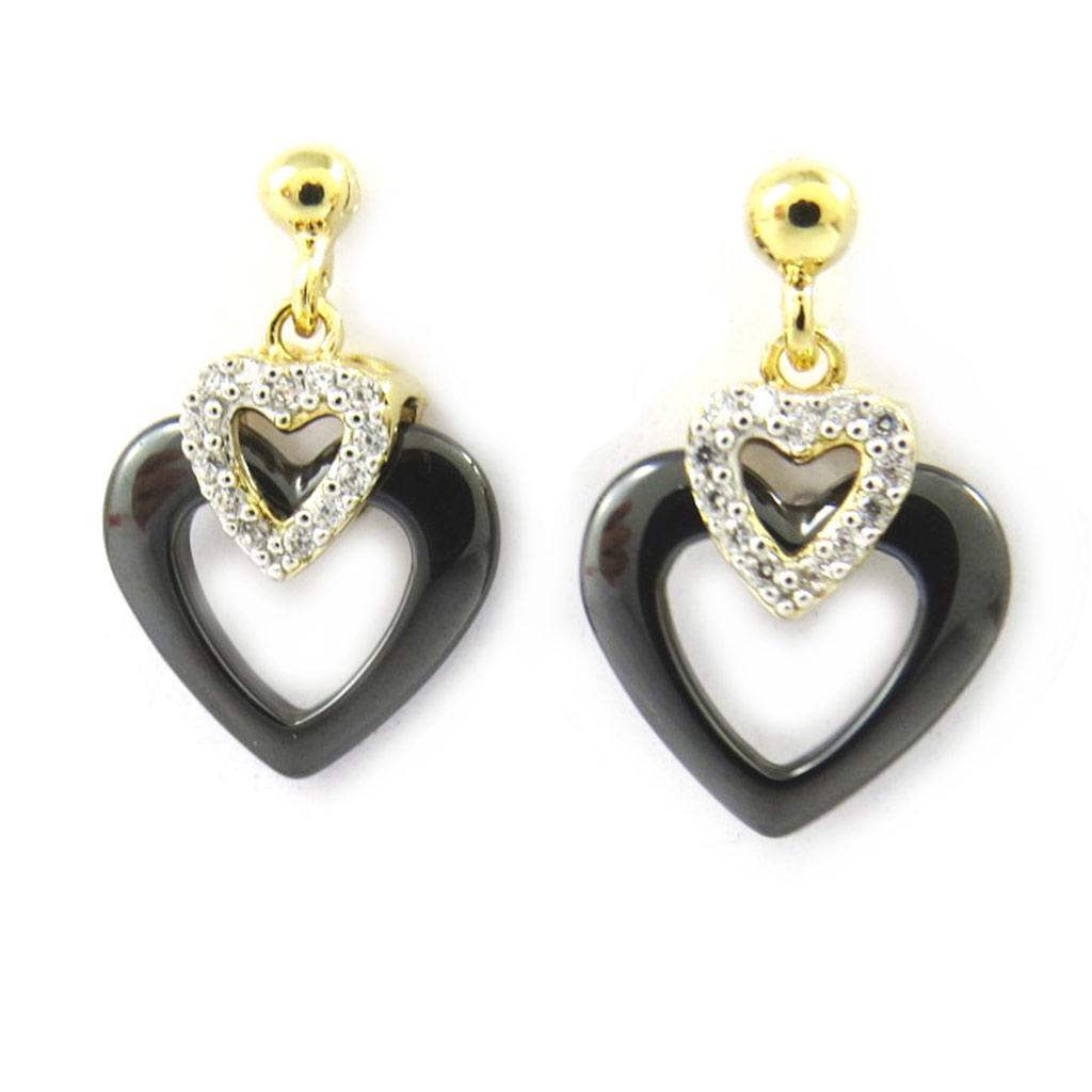 Les Trésors De Lily [L7887] - Gold Plated 'Love' Black Ceramic Gold Earrings - 12x12 Mm