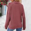 BITCED Women's Fall/Winter Polo Neck Button-Up Solid Color Long-Sleeve T-Shirt