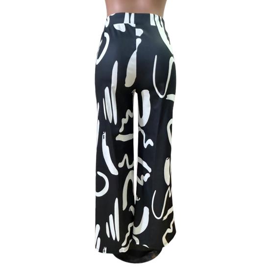 Women Pants Oversized Wide Leg Elastic High Waist Casual Trousers Retro Print Loose Fit Long Pants Streetwear