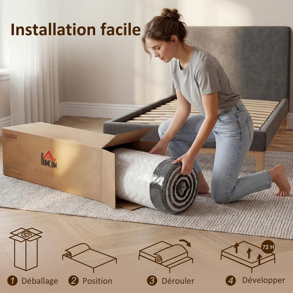 Mattress 90x190cm, single mattress, memory foam, 20cm thick, Oeko-Tex certified, medium firmness