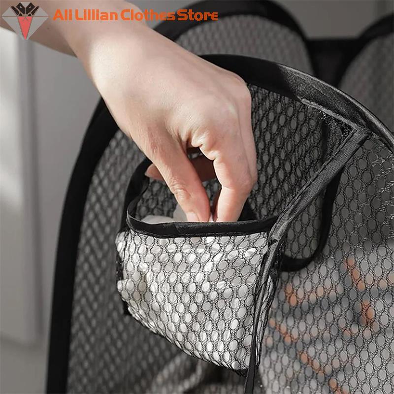 Folding Dirty Clothes Laundry Sorting Basket Bathroom Mesh Storage Bag Frame Bucket Laundry Organizers Storage Pouch
