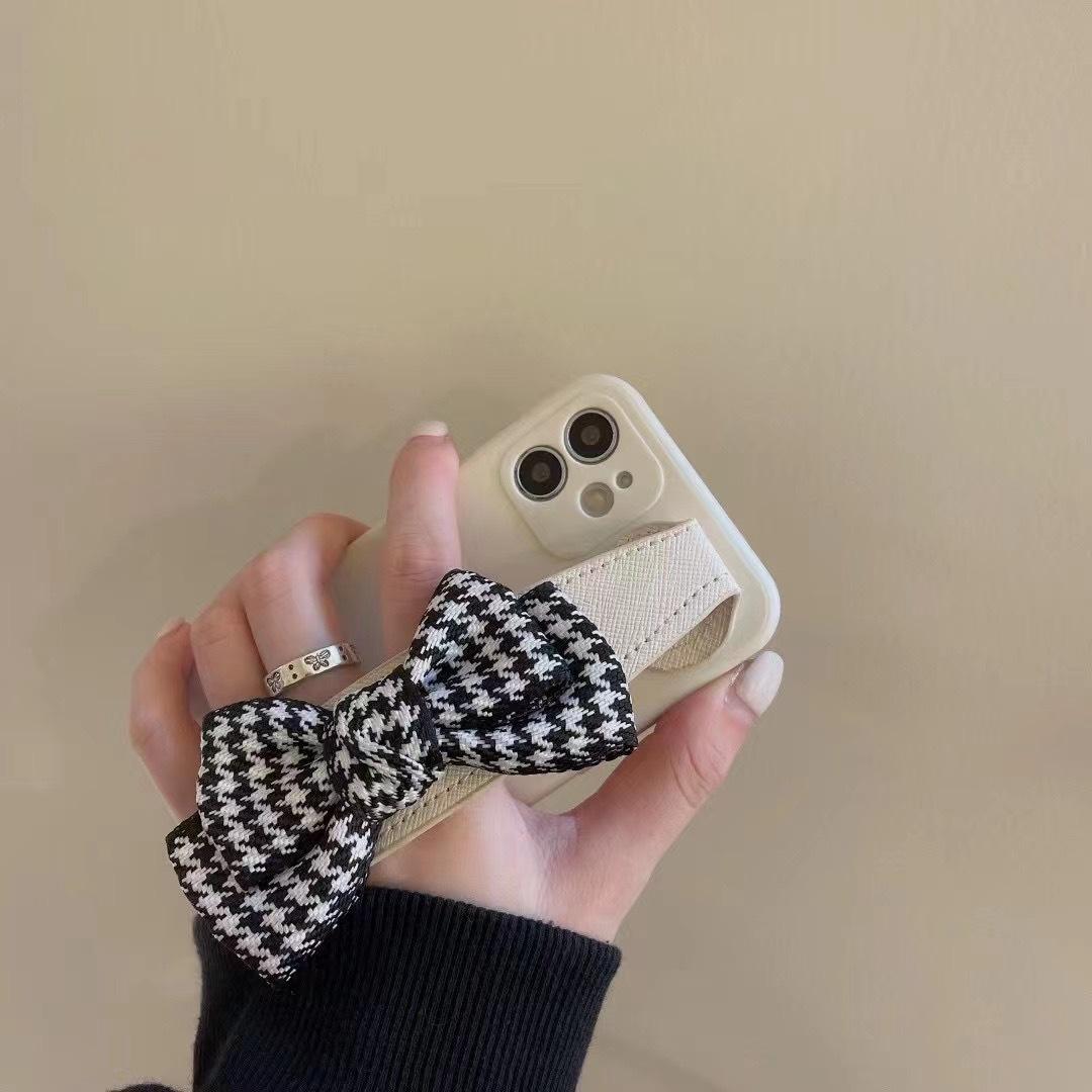 Wristband Mobile Phone Case Is Suitable For Apple 16 All-Inclusive Iphone15 Straight Edge Xsmax Simple Xr Plaid Bow. iPhone 12Promax