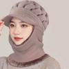 Fashion Winter Knitted Hat with Windproof Brim Fleece Lining Ear Protection Hat Thicken Warm Neck Warmer Set For Women