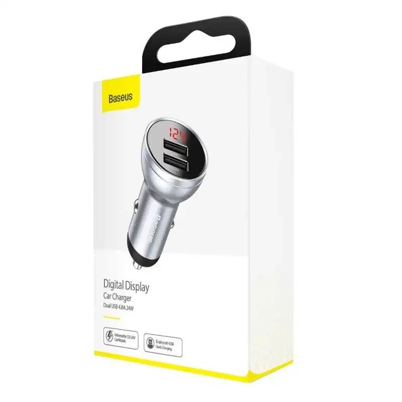 Baseus Autoladegerät mit Display, 2x USB, 4,8A, 24W (Silber)