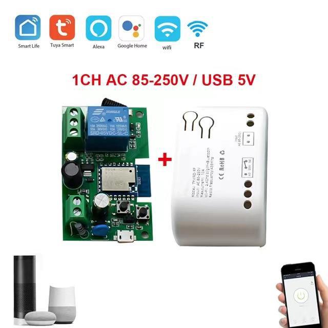 Tuya Single-Channel Smart WiFi Switch Module, 5V/12V, Inching & Self-Locking, Alexa Compatible