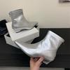 Fashion Silver Female Low Heel Women Ankle Stretch Boots Zippers Fashion Pointed Toe Ladies Modern Short Boots Pumps Shoes Lady