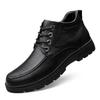Men's Extra Large Leather High-Top Boots - Business Casual Style with Big Toe Cap and Plus Velvet Lining