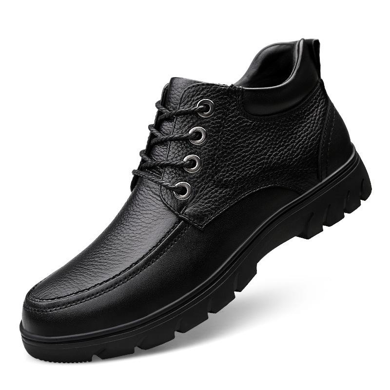 Men's Extra Large Leather High-Top Boots - Business Casual Style with Big Toe Cap and Plus Velvet Lining