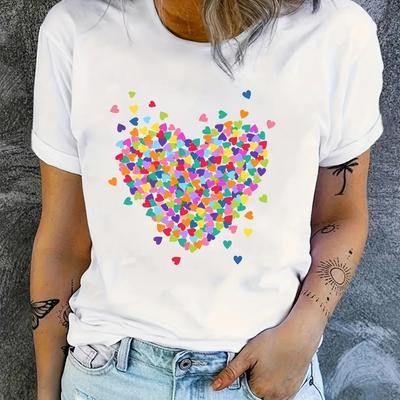 Summer Women's T-shirt Heart-shaped Pattern 3D Printing Summer Woman Clothing Round Neck Short Sleeve T-shirt Top