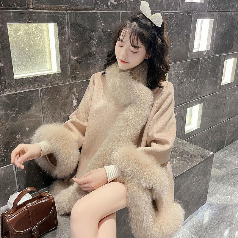 New winter imitation fox fur coat women's clothing celebrity shawl woolen coat woolen cape