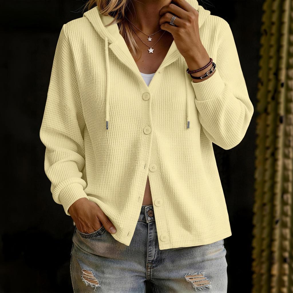 Women's Casual Hooded Long Sleeve Cardigan with Button Front Loose Fit Top