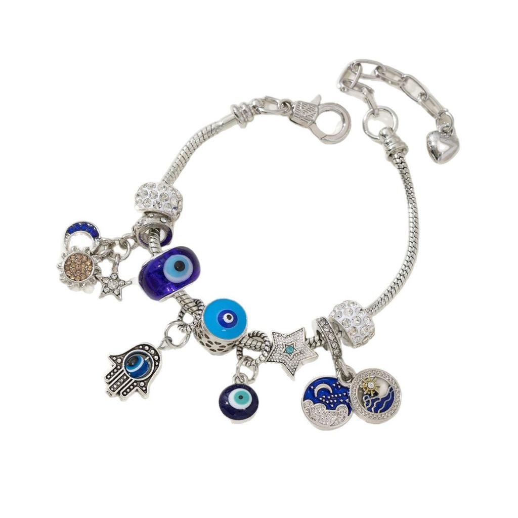 DIY Beaded Bracelet with Evil Eye Hand of God Sun Moon Crystal Fashion Jewelry