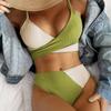 Women's Two Piece Bikini Swimsuit Ribbed Fabric Adjustable Straps Wrap Around Design High Cut Bottoms Swimwear Set