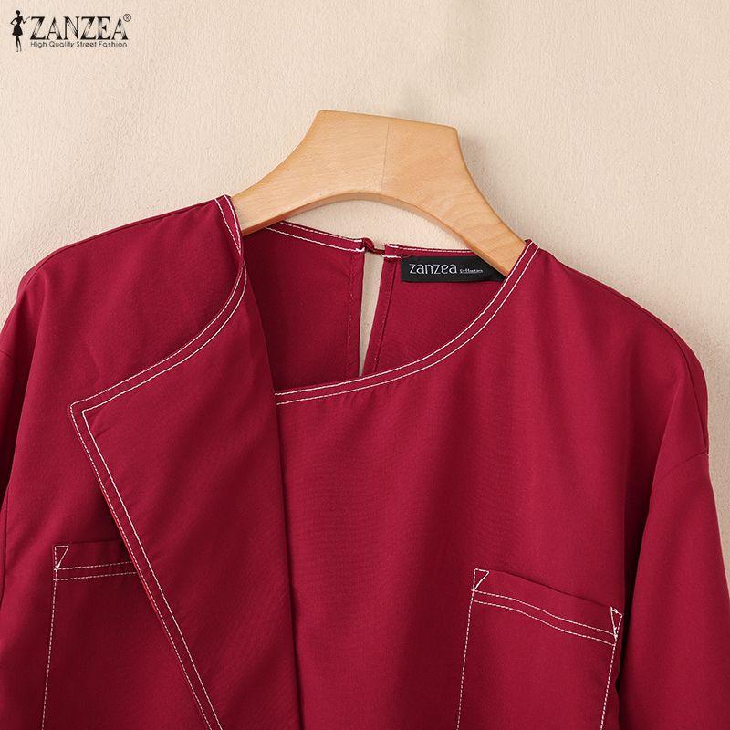 ZANZEA Women Casual Round Neck Loose Half Sleeve Blouse
