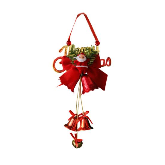 Christmas Bell Plastic Jingle Bells Xmas Tree Hanging Ornament with Bow And Artificial Pine