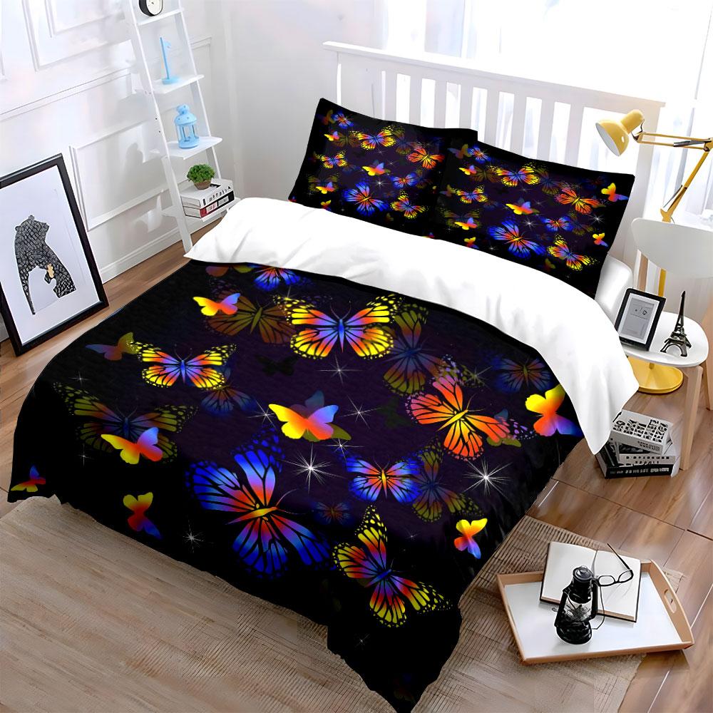 Colorful Butterfly Themed Decor Set  Kid'S And Adults' Bedroom Decor, Exquisite Three-Piece Bedding Set Gift