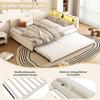 Daybed, 140x200cm, Storage Compartment on Bed, USB+Type C, With LED Light Strip, Pull-out Bed, Slatted Frame (without Mattress), Linen, Beige