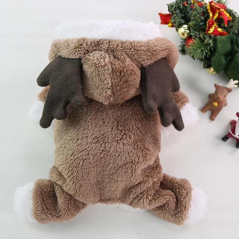 Winter Warm Coral Velvet Elk Hoodie Christmas Dog Clothes Pet Costume for Small Chihuahua Dogs Ropa Perro (Brown,XS) коричневый