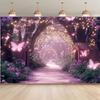Dreamy Purple Garden With Glowing Butterflies And String Lights Art Print For Bedroom Or Living Room