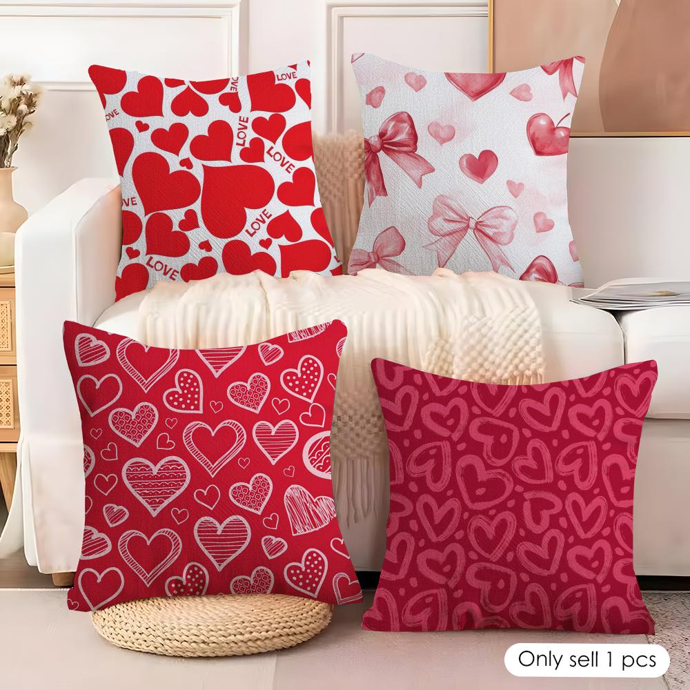 Valentines Day Cushion Cover Natural Linen Organic Fabric DoubleSided Printing Couch Pillow Covers Home Decor