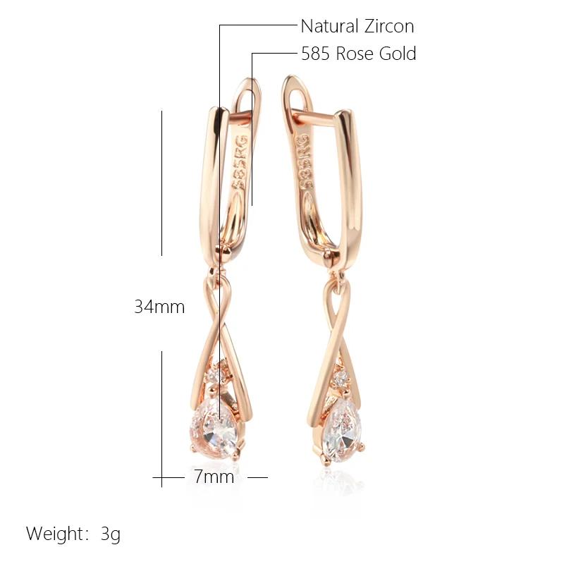Wbmqda Classic Zircon Drop Earrings For Women 585 Rose Gold Color High Quality Daily Jewelry Accessories