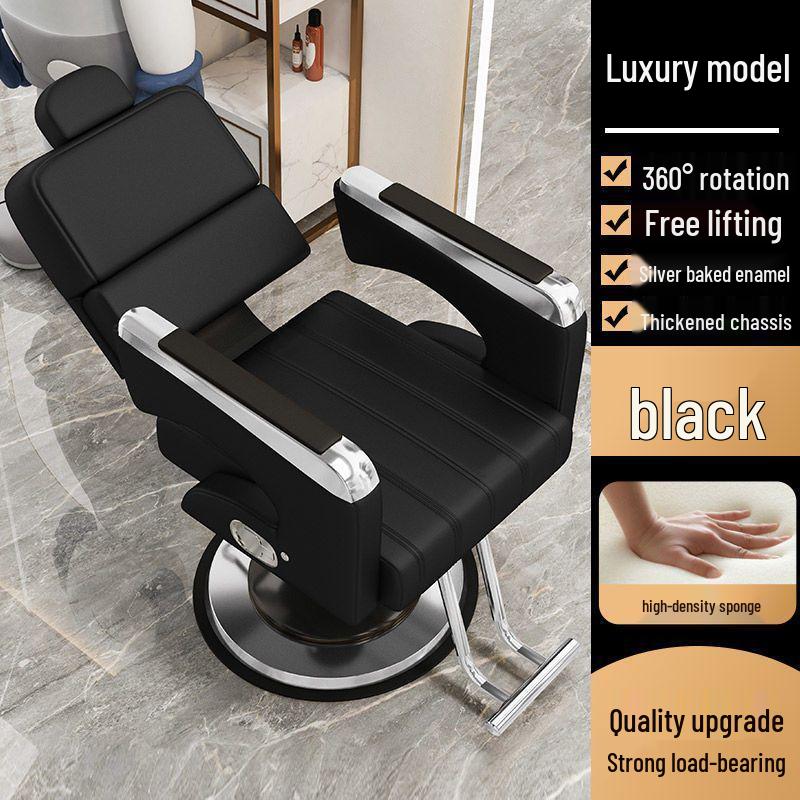 Adjustable Leather Barber Chair: Reclining, Rotating, and Height-Lifting Chair for Beauty Salons.