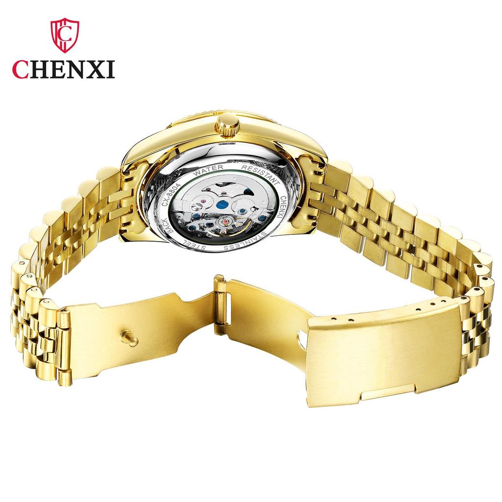 CHENXI Goldene Mechanische Uhr mit Stahlarmband - 8804A Modischer Trendsetter Business-Zeitmesser