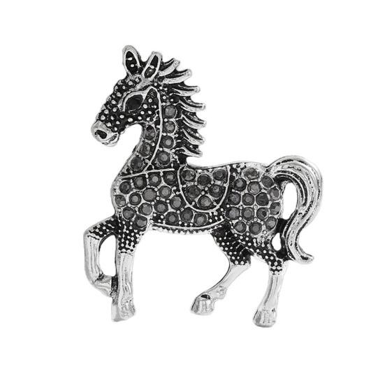 Retro Horse Brooch Rhinestone Inlaid Horse Pin Zodiac Year Animal Brooch Men Women Suit Accessory for Handbag Clothes Decoration