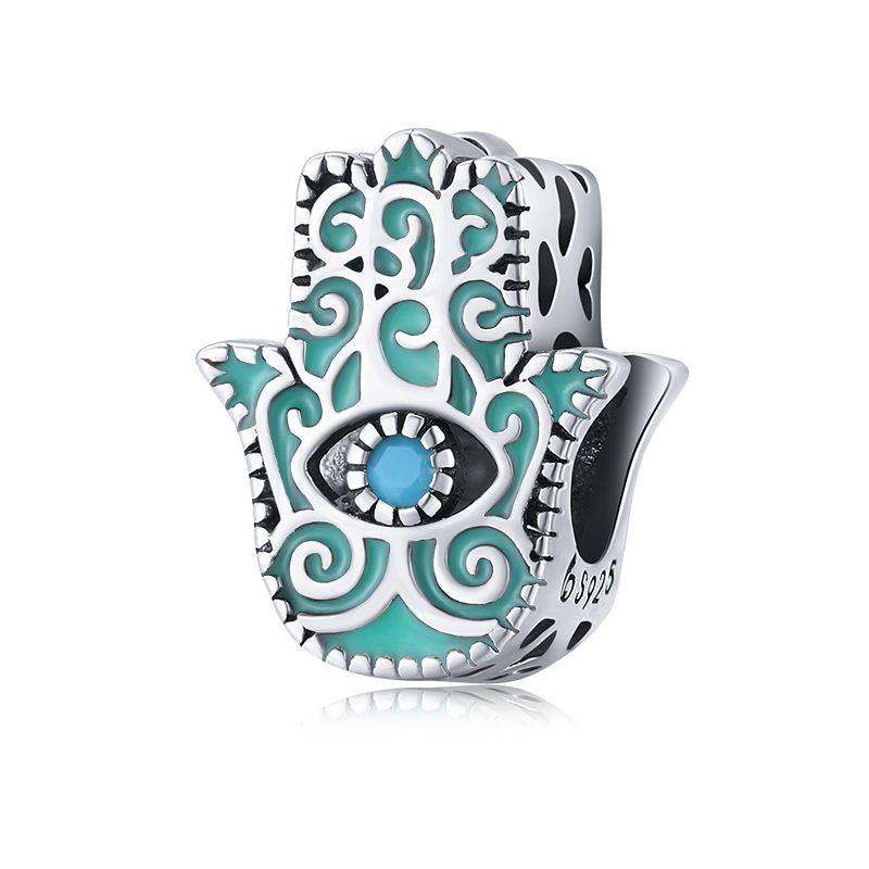 WOSTU 925 Sterling Silver Hand of Fatima Series Charm Demon Eye Bead Pendant Fit Original Bracelet Necklace DIY Jewelry