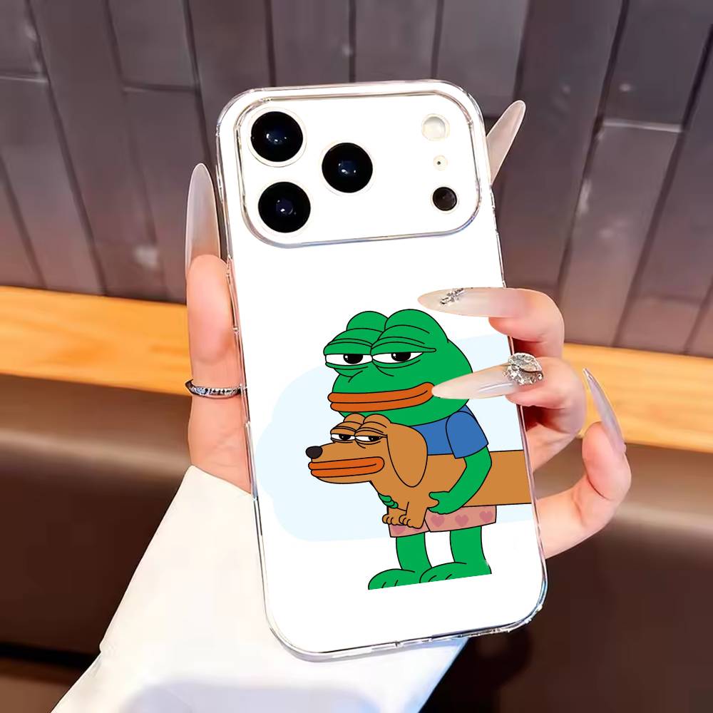 

Смешной чехол для телефона с лягушонком Пепе (грустный) для iPhone 17, 16, 15, 14, 13, 12, 11 Plus, Pro Max, мягкая прозрачная крышка iPhone15promax
