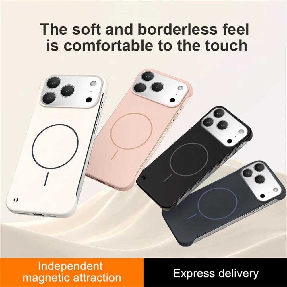 Ultra Thin Matte PC For Magsafe Frameless Magnetic Phone Case For iPhone 16 17 Pro Max Air 16E 14 1513 12 Wireless Charge Cover
